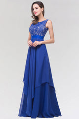 Elegant Lace Jewel Long Chiffon Bridesmaid Dress with Asymmetric Hemline-Babyonlines