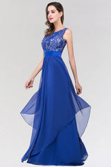 Elegant Lace Jewel Long Chiffon Bridesmaid Dress with Asymmetric Hemline-Babyonlines
