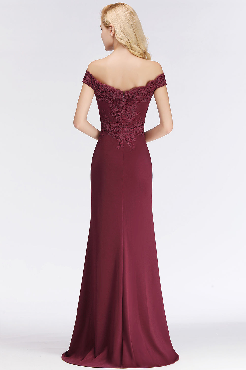 Elegant Mermaid Off-the-Shoulder Burgundy Bridesmaid Dresses with Lace-Babyonlines