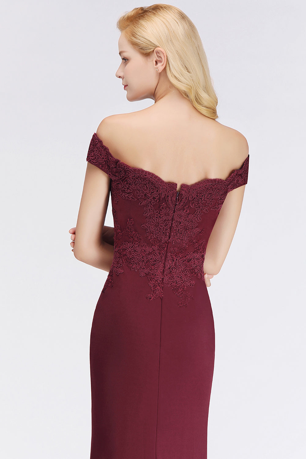 Elegant Mermaid Off-the-Shoulder Burgundy Bridesmaid Dresses with Lace-Babyonlines