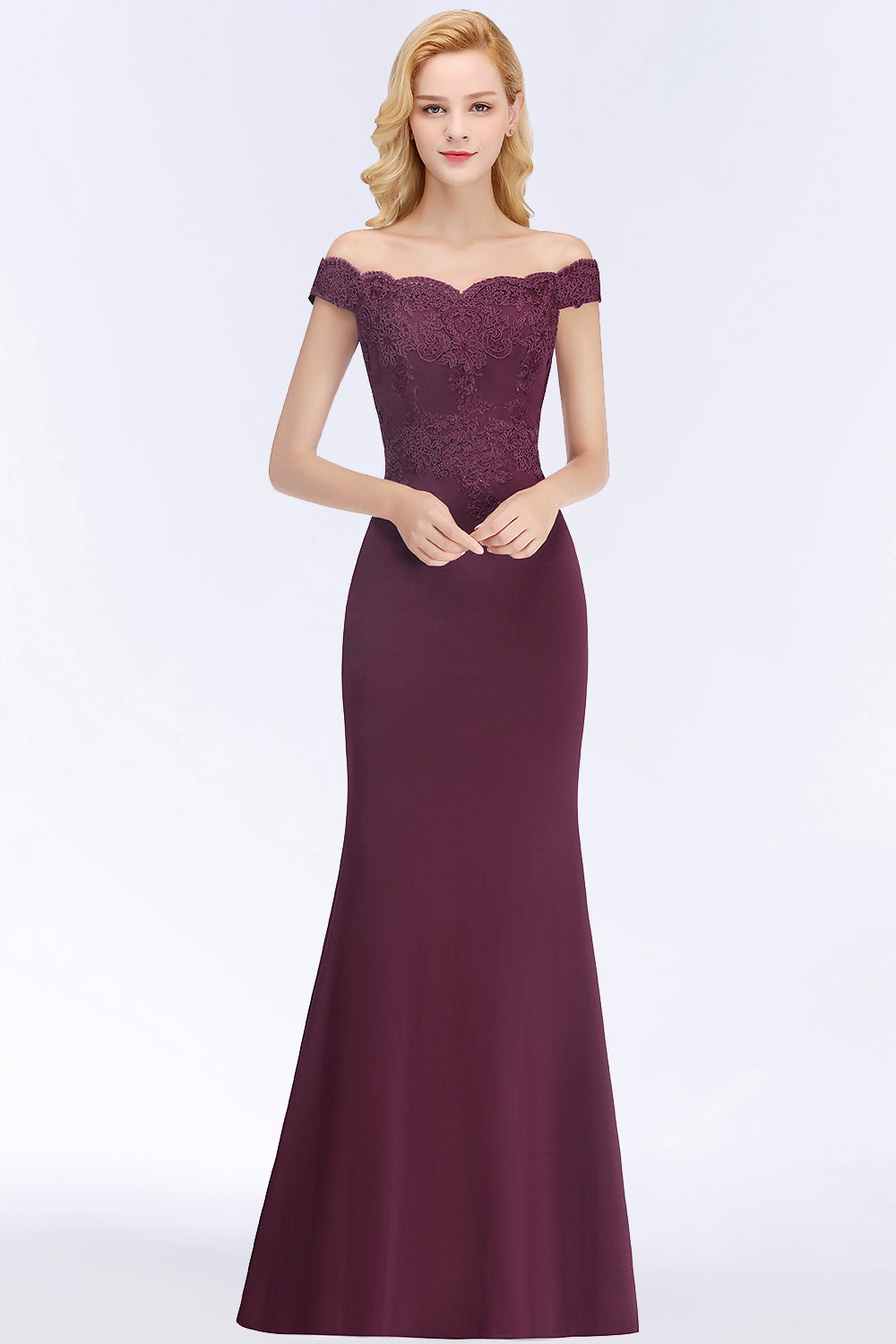 Elegant Mermaid Off-the-Shoulder Burgundy Bridesmaid Dresses with Lace-Babyonlines