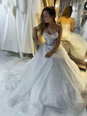 Gorgeous Ball Gown Sweetheart Glitter Sweep Train Wedding Dress with Beading