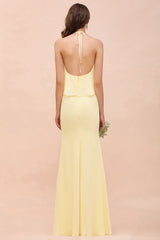 Gorgeous Daffodil Mermaid Halter Ruffle Bridesmaid Dress-Babyonlines