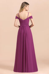 Gorgeous Off-the-Shoulder Ruffle Orchid Bridesmaid Dress Online with Slit-Babyonlines