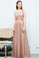Gorgeous Sequined One-shoulder Bridesmaid Dress with Ruffles-Babyonlines