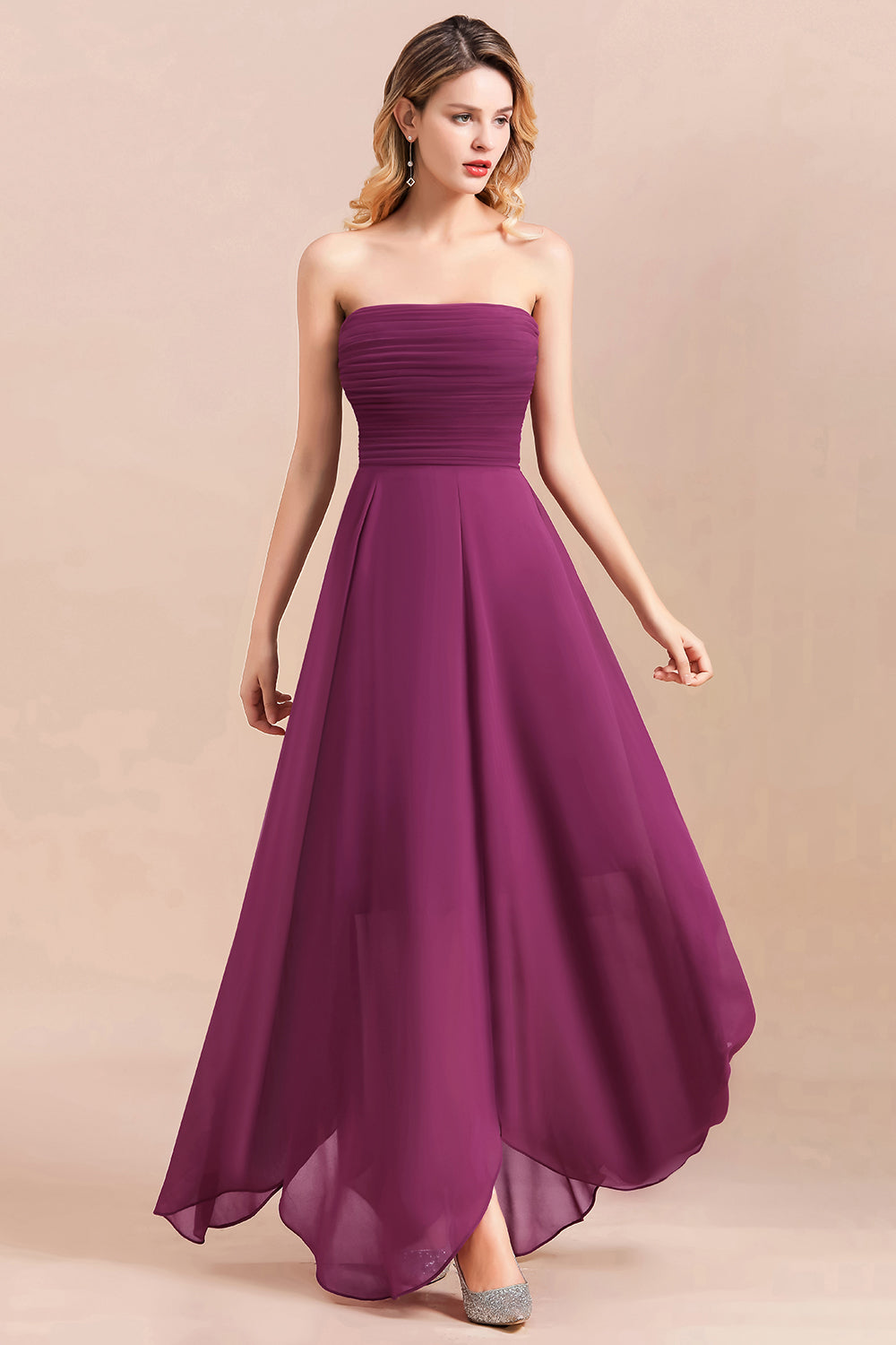 Gorgeous Strapless Ruffle Bridesmaid Dress with Petal Hemline-Babyonlines
