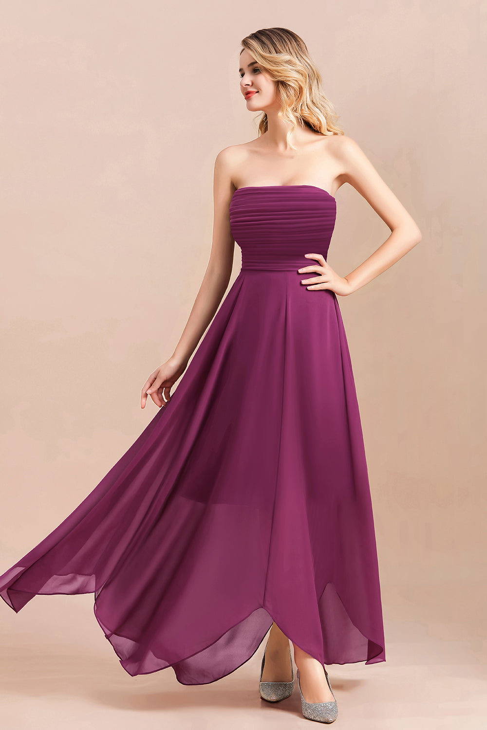 Gorgeous Strapless Ruffle Bridesmaid Dress with Petal Hemline-Babyonlines