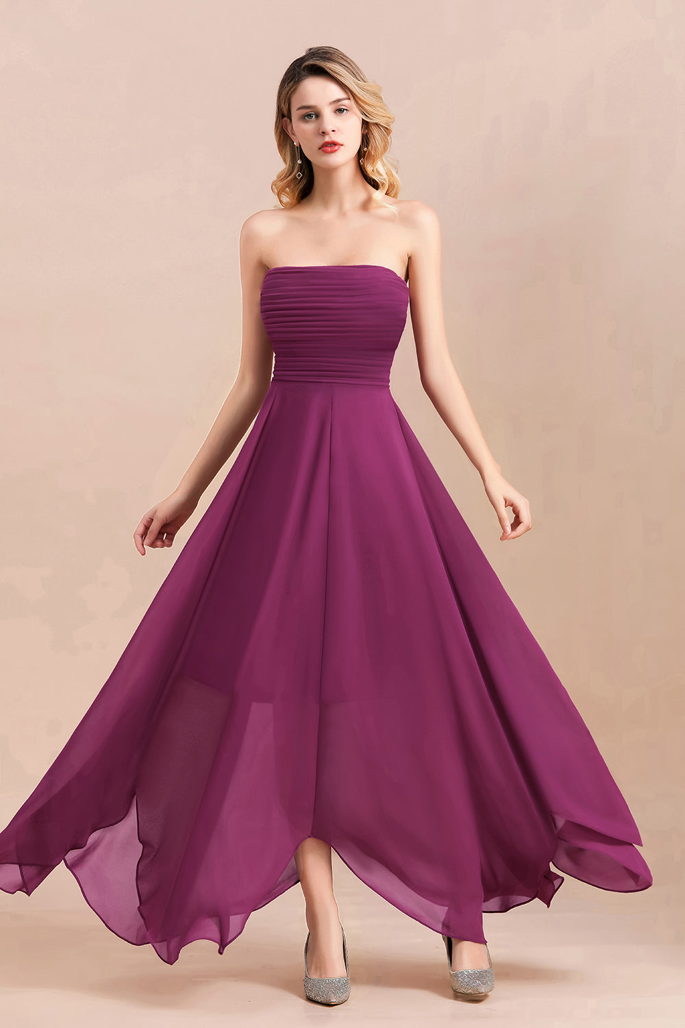Gorgeous Strapless Ruffle Bridesmaid Dress with Petal Hemline-Babyonlines