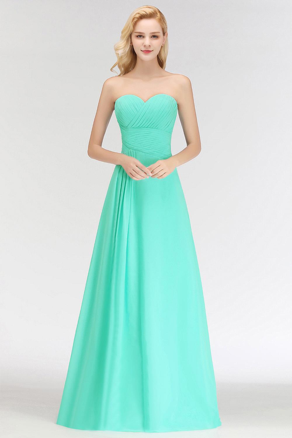 Gorgeous Sweetheart Ruched Long Bridesmaid Dress Dusty Rose Chiffon Strapless Maid of Honor Dress-Babyonlines