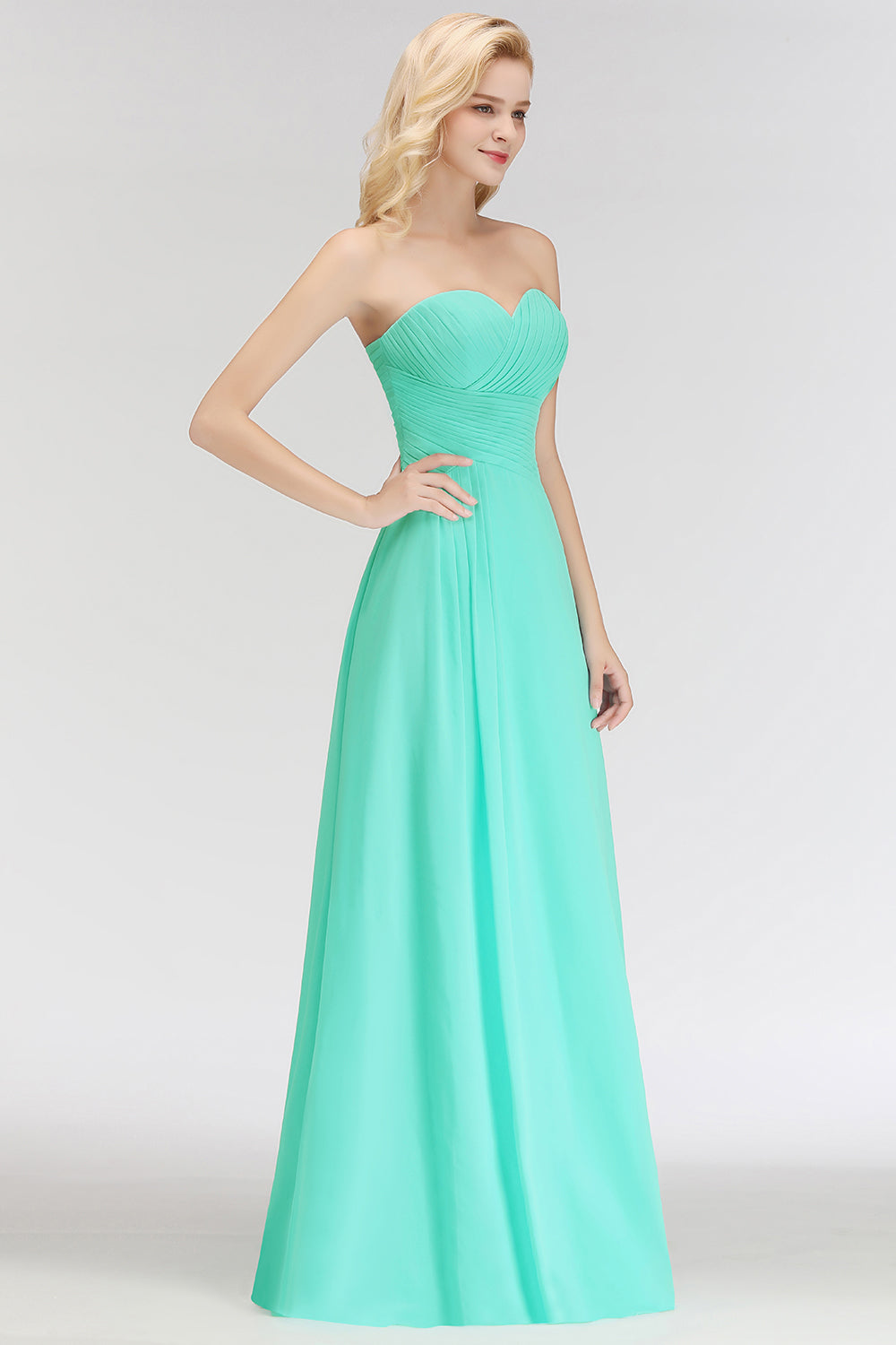 Gorgeous Sweetheart Ruched Long Bridesmaid Dress Dusty Rose Chiffon Strapless Maid of Honor Dress-Babyonlines