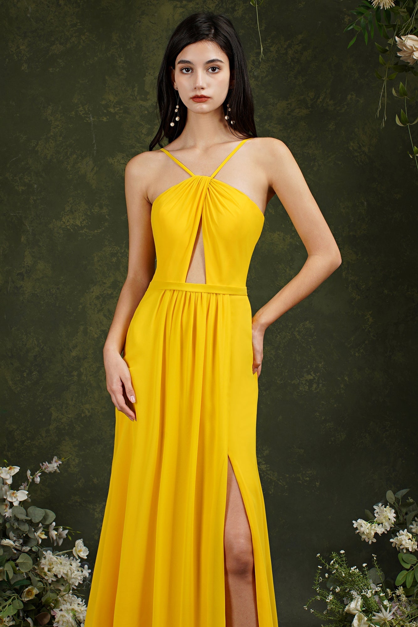 Halter Bridesmaid Dress Long Side Slit-Babyonlines