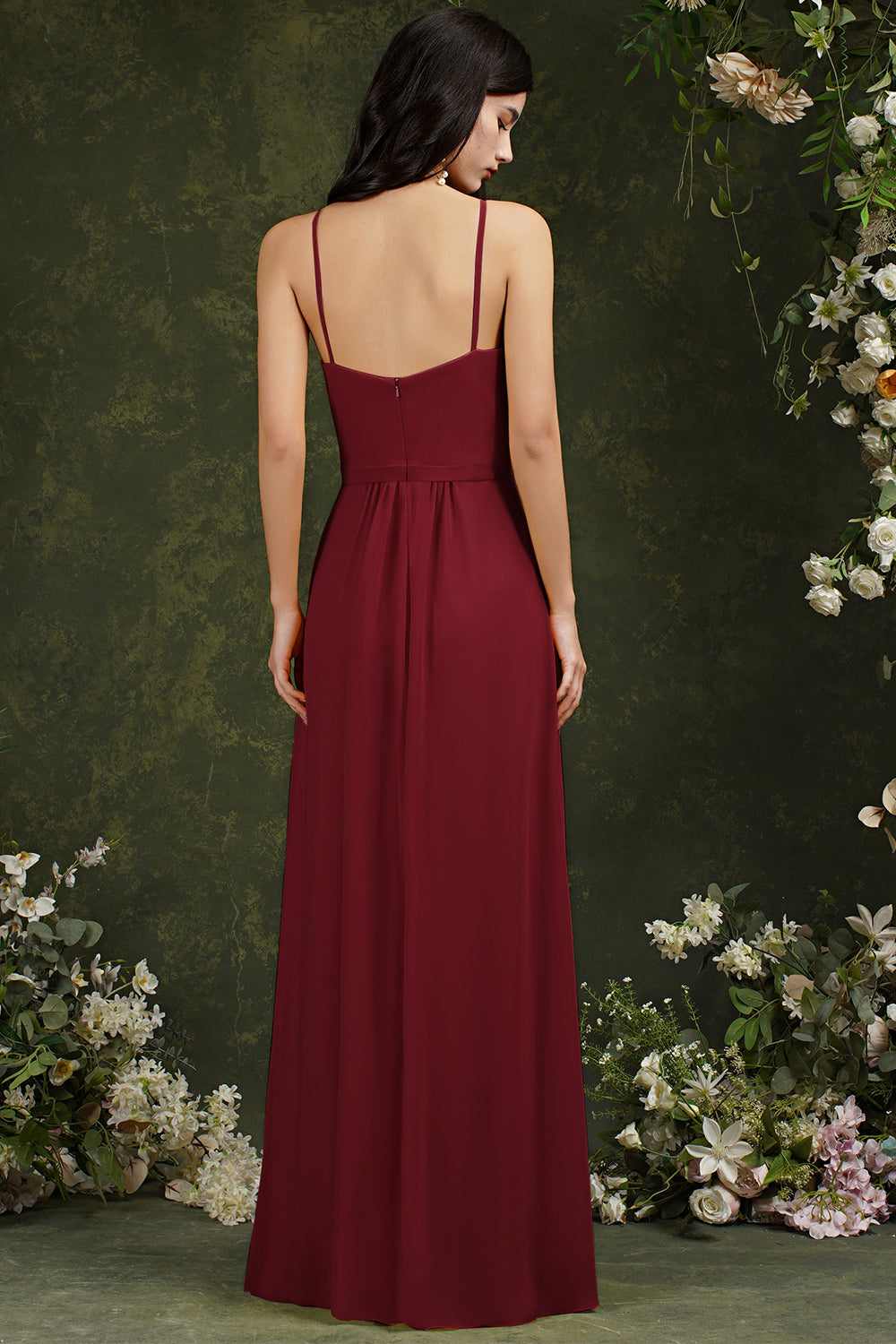 Halter Bridesmaid Dress Long Side Slit-Babyonlines