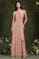 Halter Bridesmaid Dress Long Side Slit-Babyonlines
