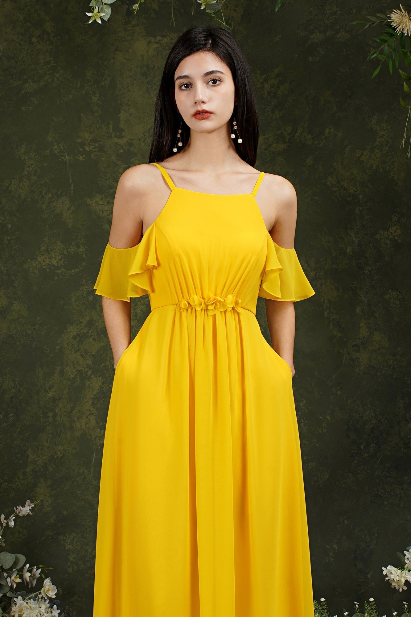 Halter Chiffon Bridesmaid Dress Long WIth Ruffle-Babyonlines