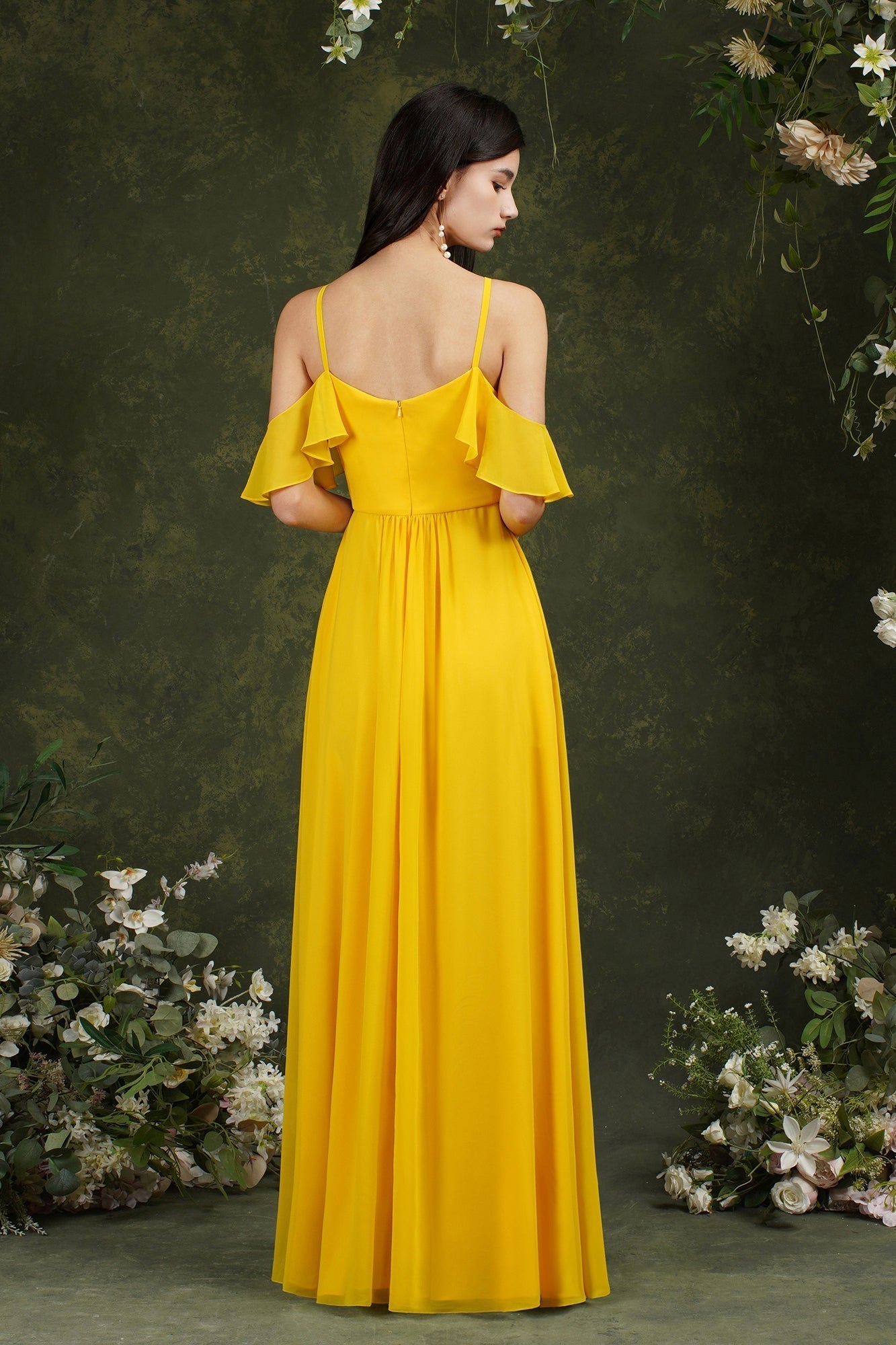 Halter Chiffon Bridesmaid Dress Long WIth Ruffle-Babyonlines