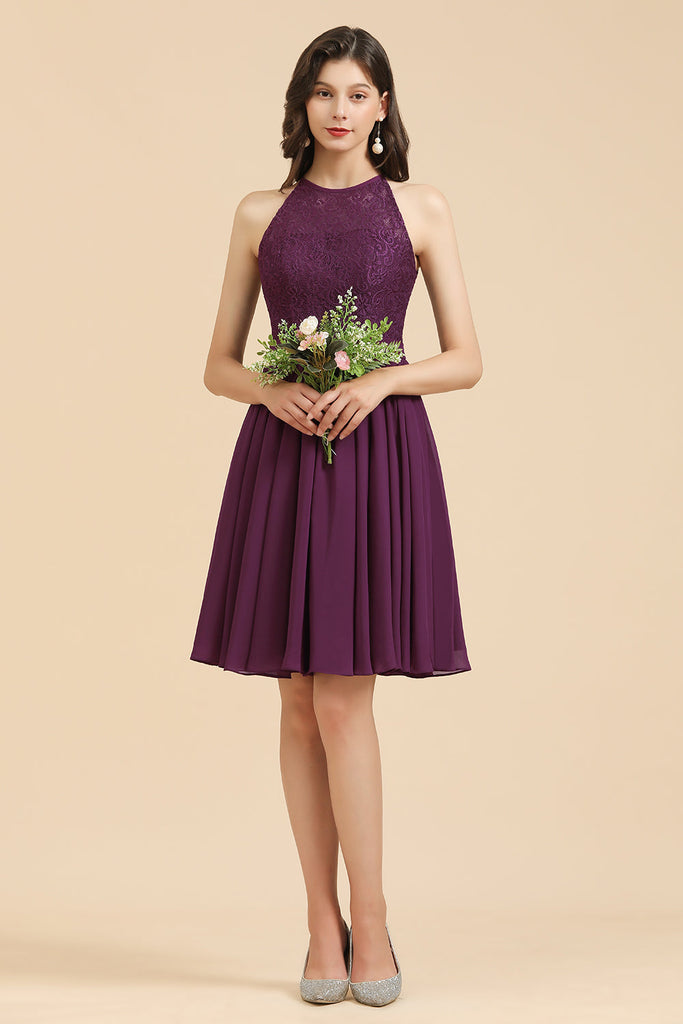 bridesmaid short dress BABARONI Halter V Neck Short Chiffon Bridesmaid Dresses-Dusty Sage, Dusty Sage / US0 main image 1
