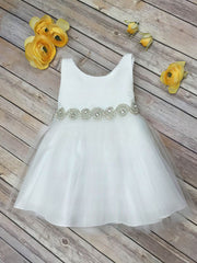 Inexpensive A-line Scoop Neck Tulle Beading Tea-length Flower Girl Dress