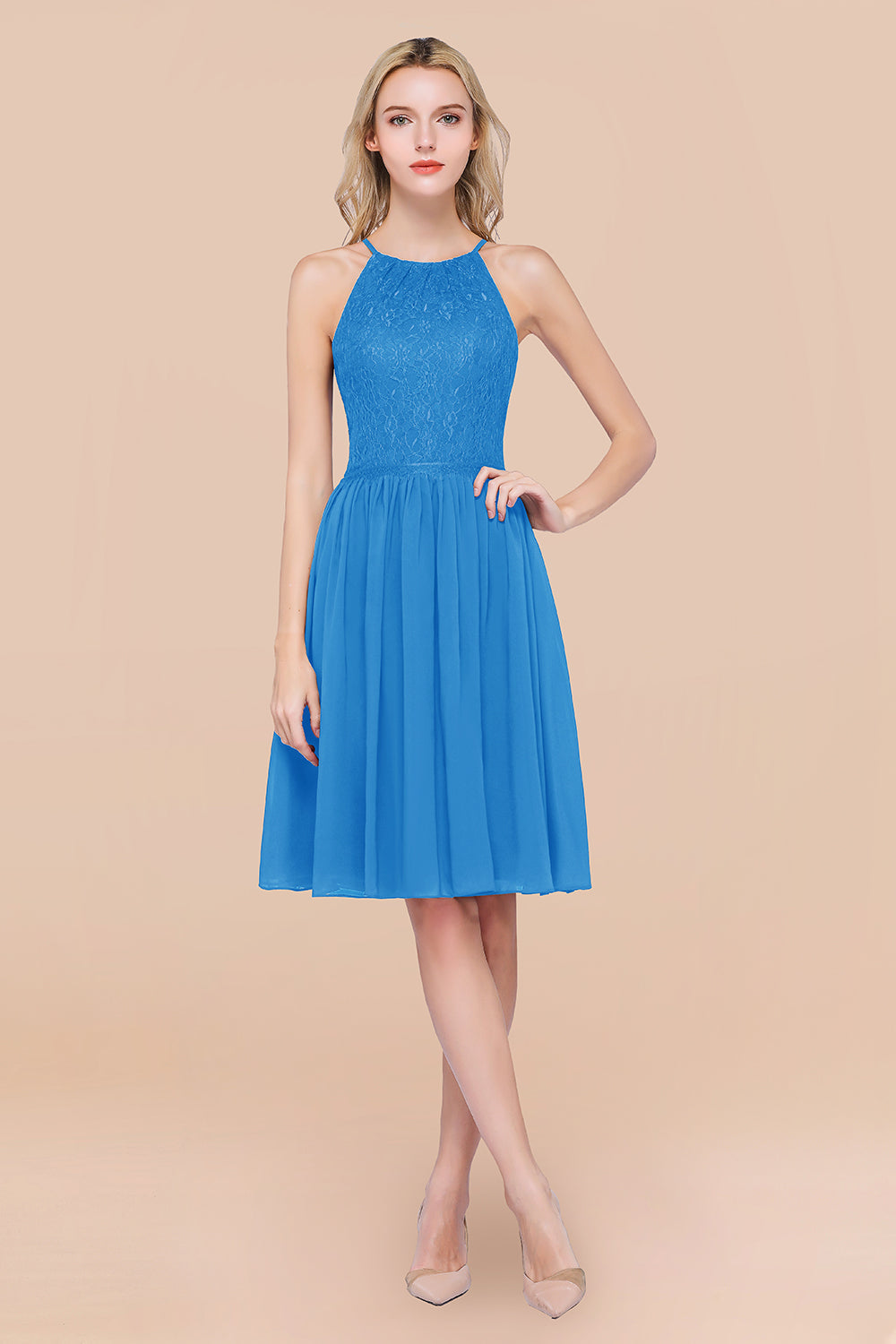 Lovely Burgundy Lace Short Bridesmaid Dress With Spaghetti-Straps-Babyonlines