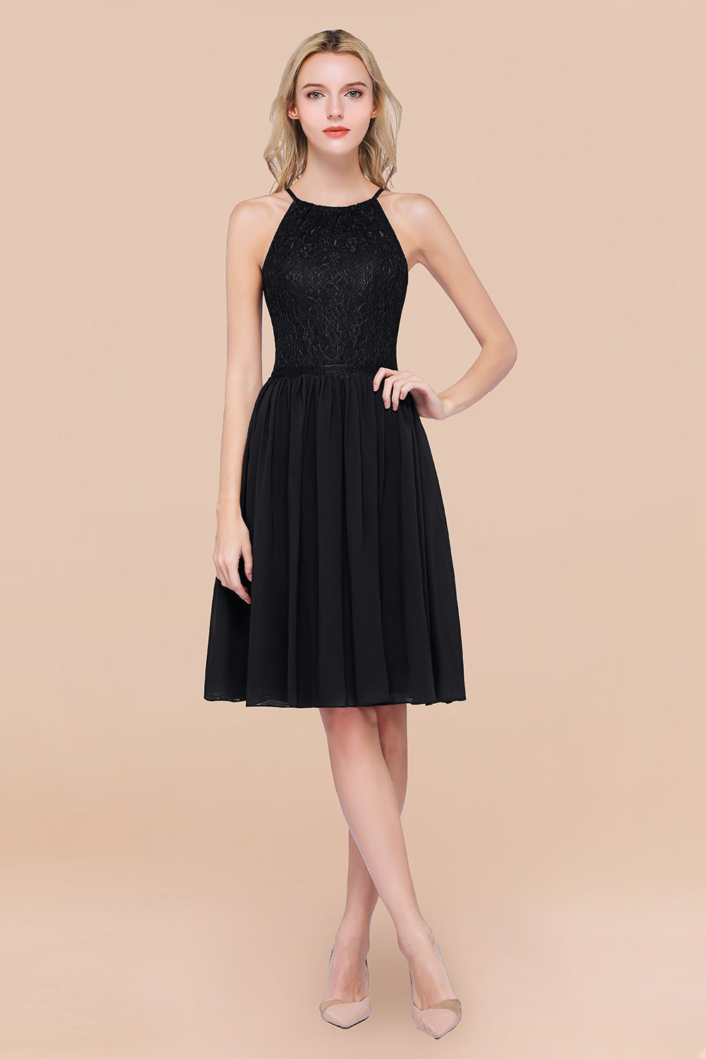 Lovely Burgundy Lace Short Bridesmaid Dress With Spaghetti-Straps-Babyonlines