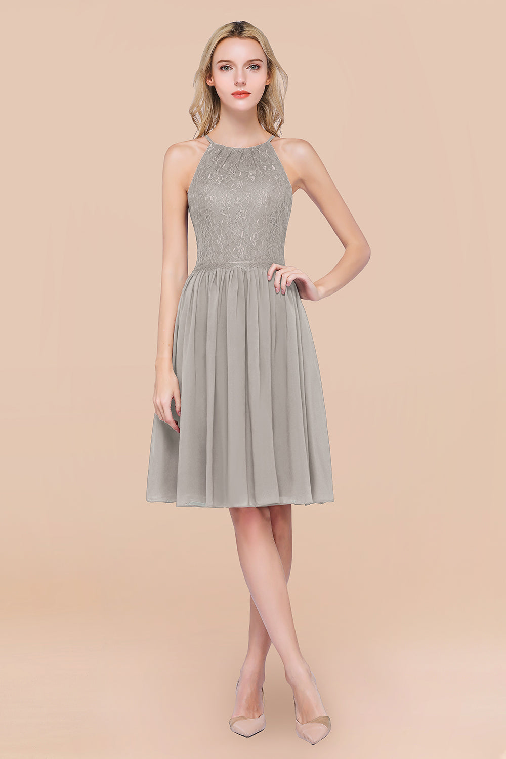 Lovely Burgundy Lace Short Bridesmaid Dress With Spaghetti-Straps-Babyonlines