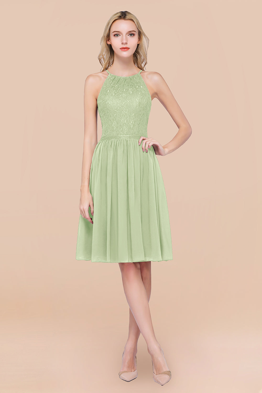 Lovely Burgundy Lace Short Bridesmaid Dress With Spaghetti-Straps-Babyonlines