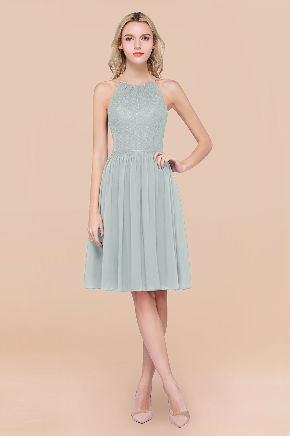 Lovely Burgundy Lace Short Bridesmaid Dress With Spaghetti-Straps-Babyonlines