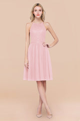 Lovely Burgundy Lace Short Bridesmaid Dress With Spaghetti-Straps-Babyonlines