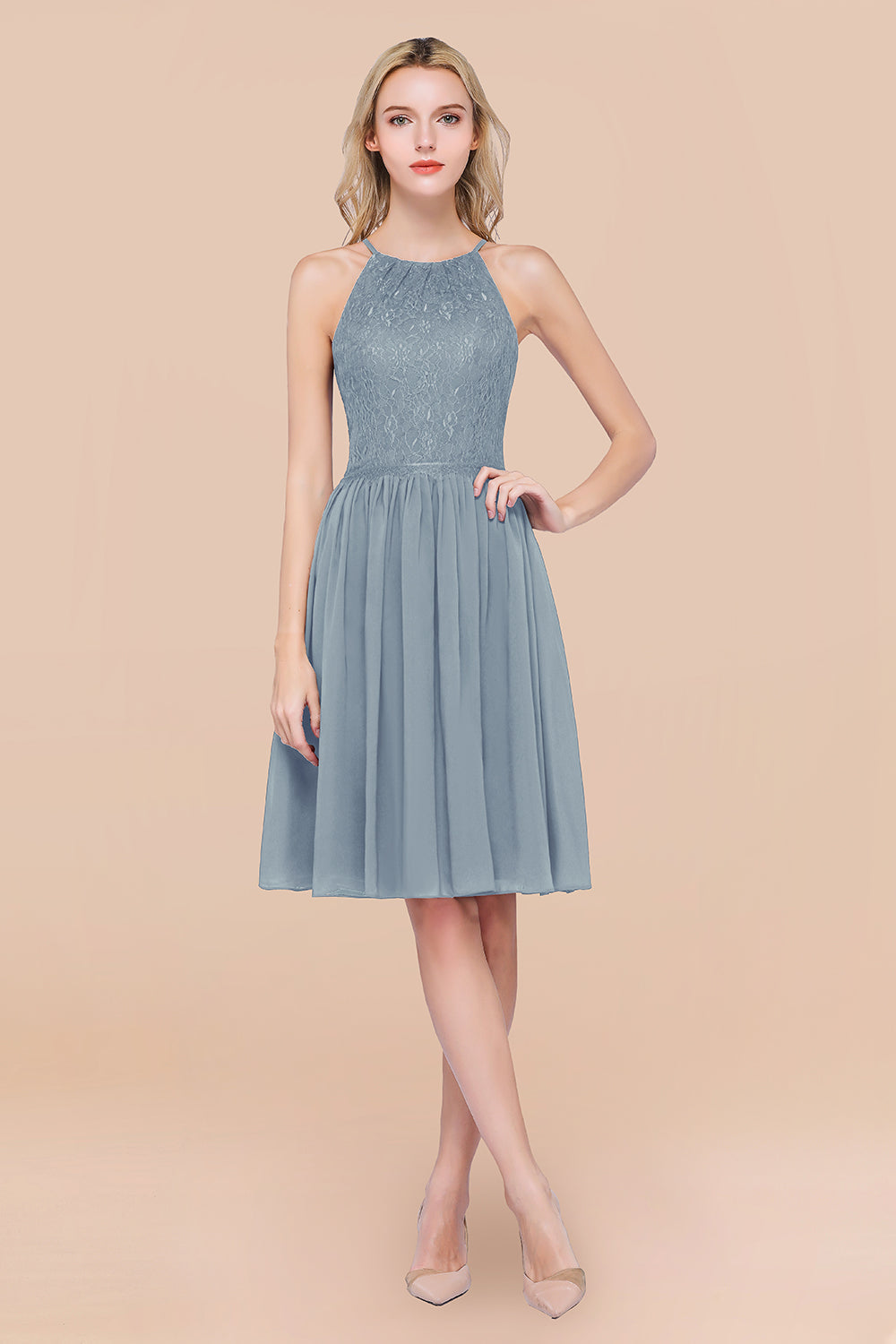 Lovely Burgundy Lace Short Bridesmaid Dress With Spaghetti-Straps-Babyonlines