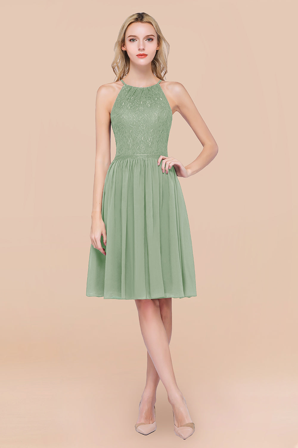 Lovely Burgundy Lace Short Bridesmaid Dress With Spaghetti-Straps-Babyonlines