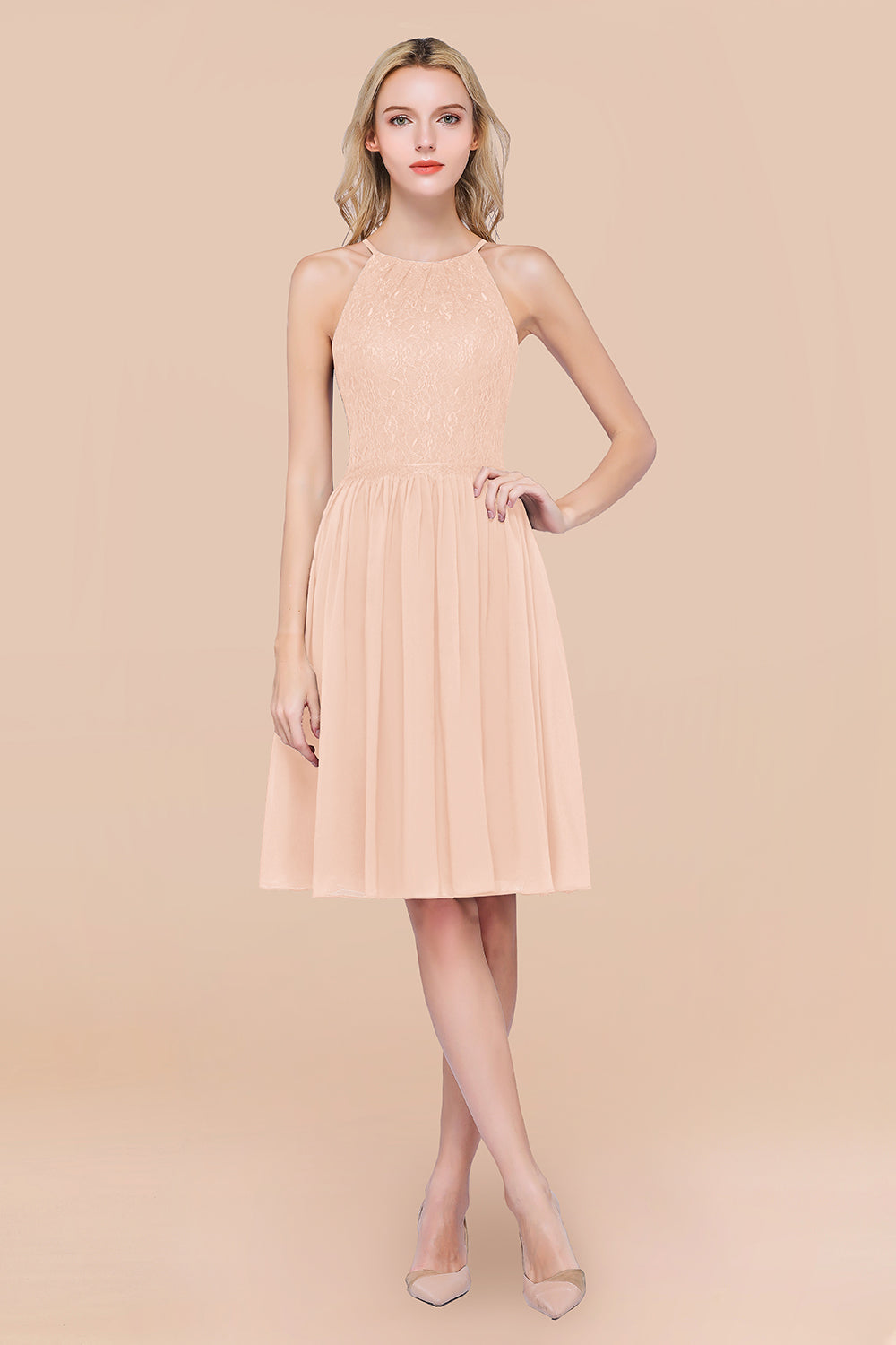 Lovely Burgundy Lace Short Bridesmaid Dress With Spaghetti-Straps-Babyonlines