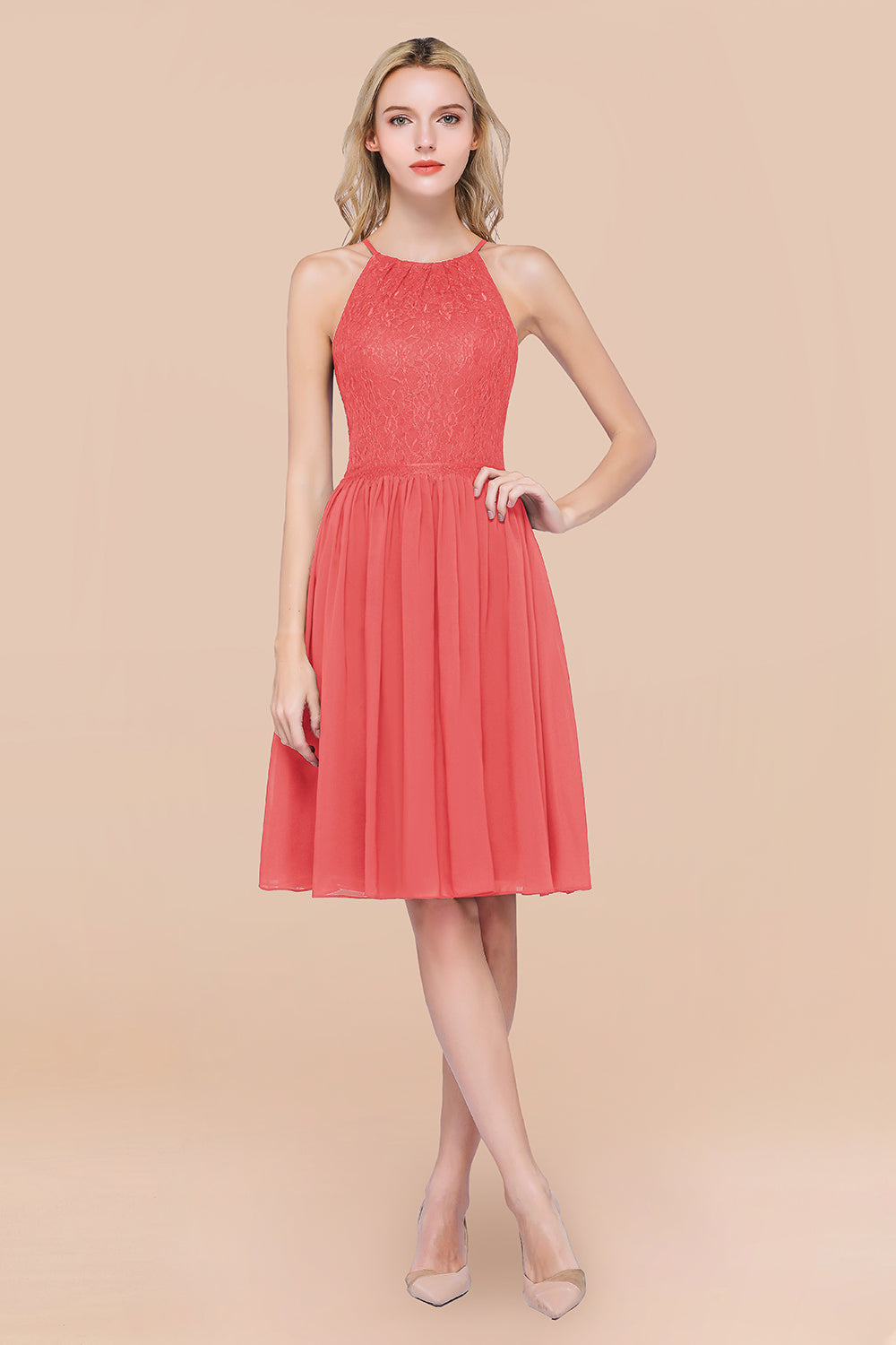 Lovely Burgundy Lace Short Bridesmaid Dress With Spaghetti-Straps-Babyonlines