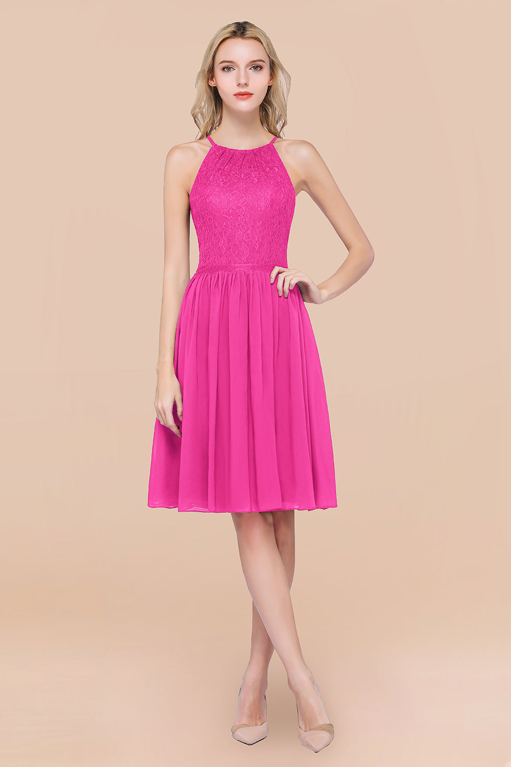 Lovely Burgundy Lace Short Bridesmaid Dress With Spaghetti-Straps-Babyonlines