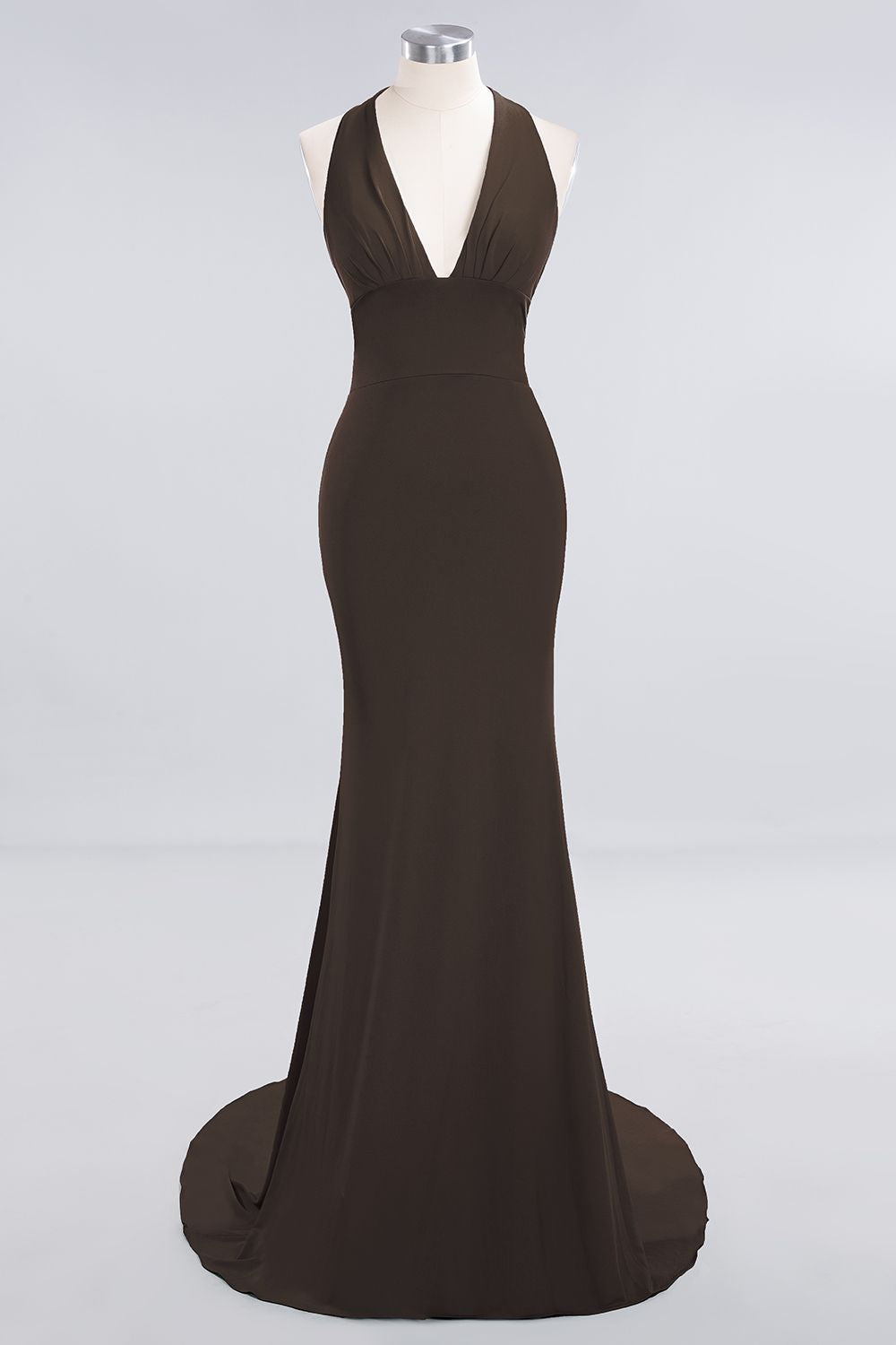 Mermaid Halter V-Neck Dark Green Chiffon Bridesmaid Dress with Open Back-Babyonlines