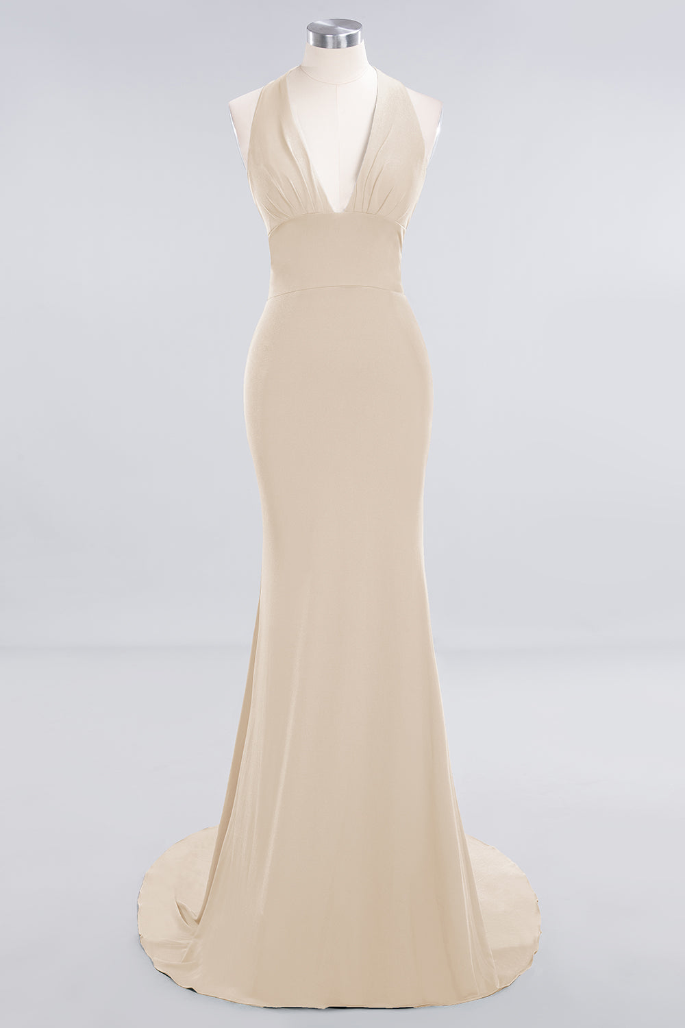 Mermaid Halter V-Neck Dark Green Chiffon Bridesmaid Dress with Open Back-Babyonlines