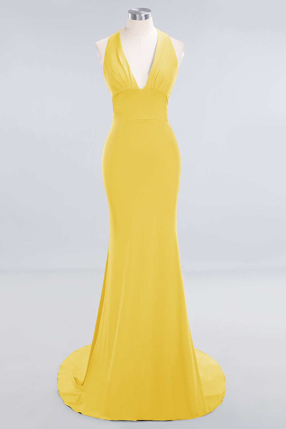Mermaid Halter V-Neck Dark Green Chiffon Bridesmaid Dress with Open Back-Babyonlines