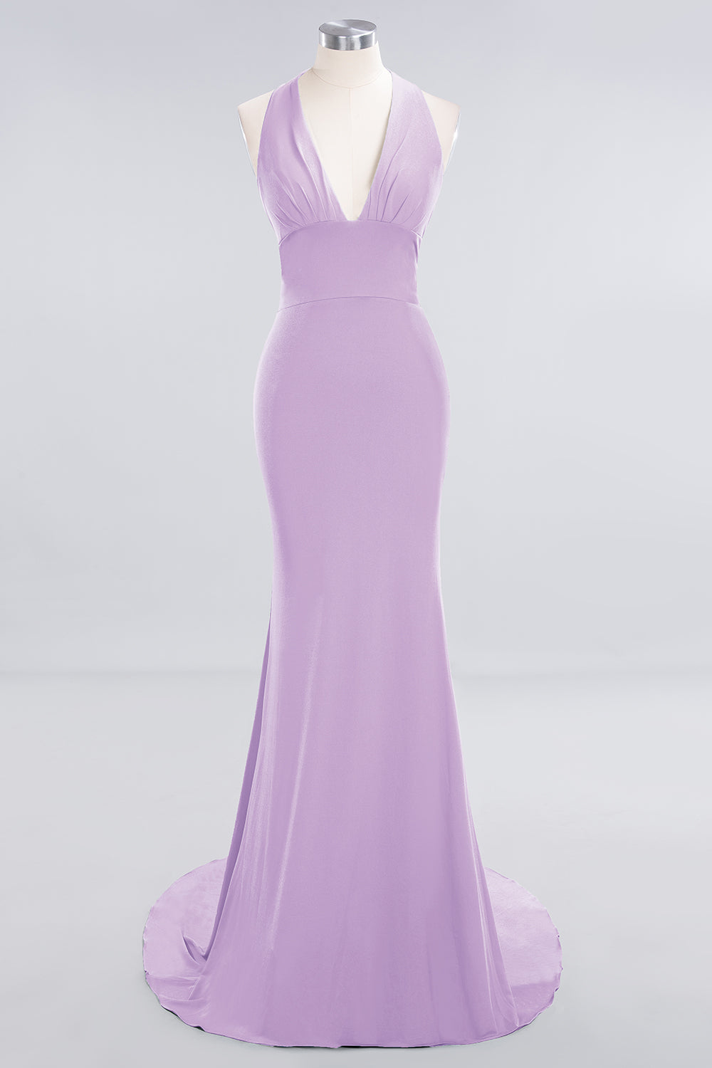 Mermaid Halter V-Neck Dark Green Chiffon Bridesmaid Dress with Open Back-Babyonlines