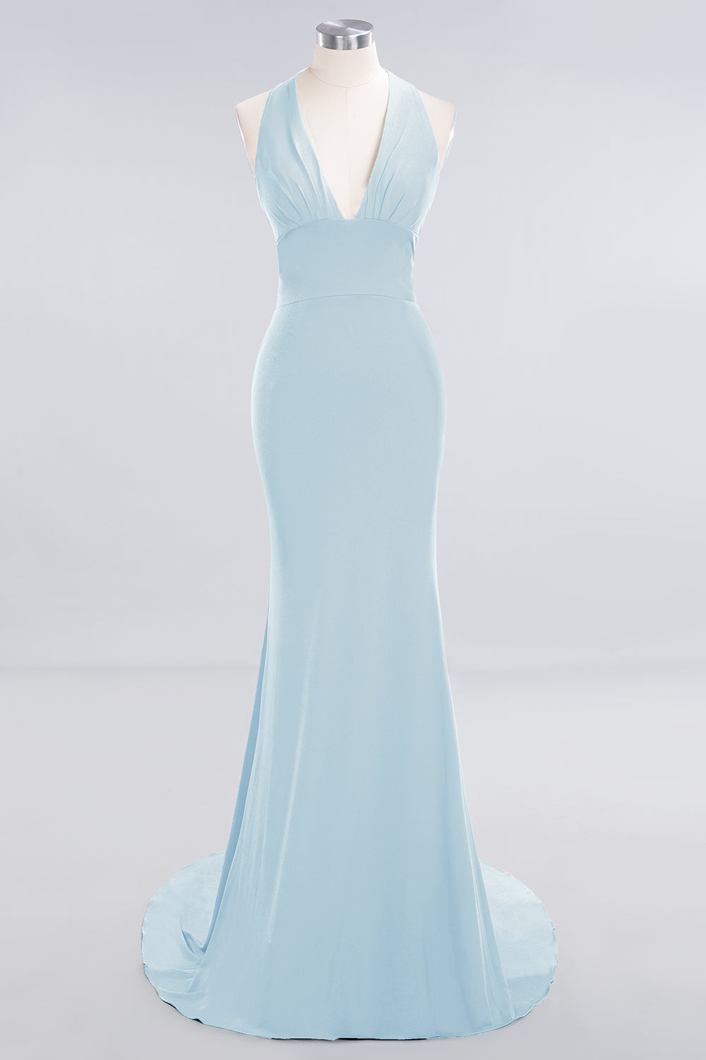 Mermaid Halter V-Neck Dark Green Chiffon Bridesmaid Dress with Open Back-Babyonlines