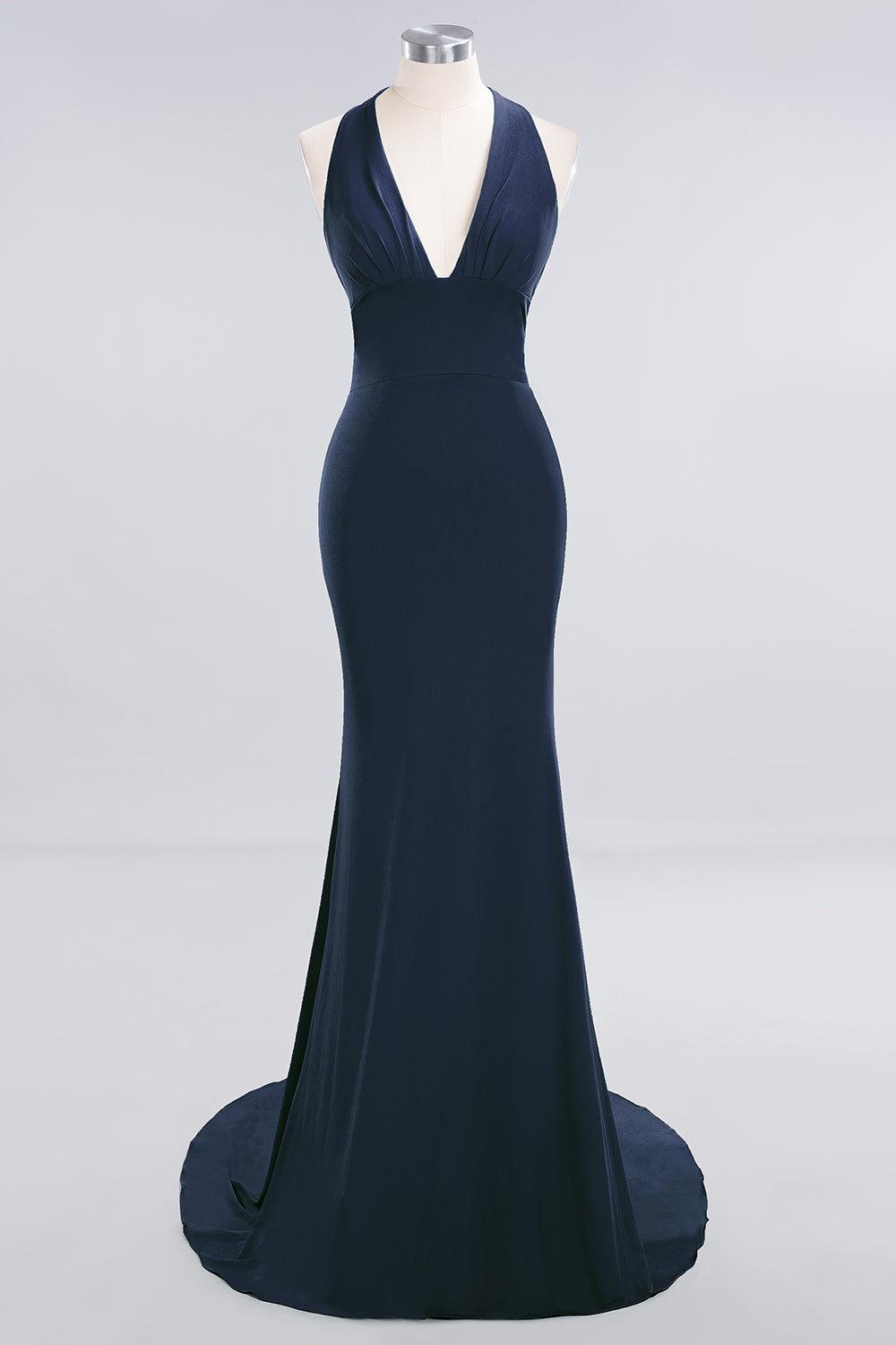 Mermaid Halter V-Neck Dark Green Chiffon Bridesmaid Dress with Open Back-Babyonlines