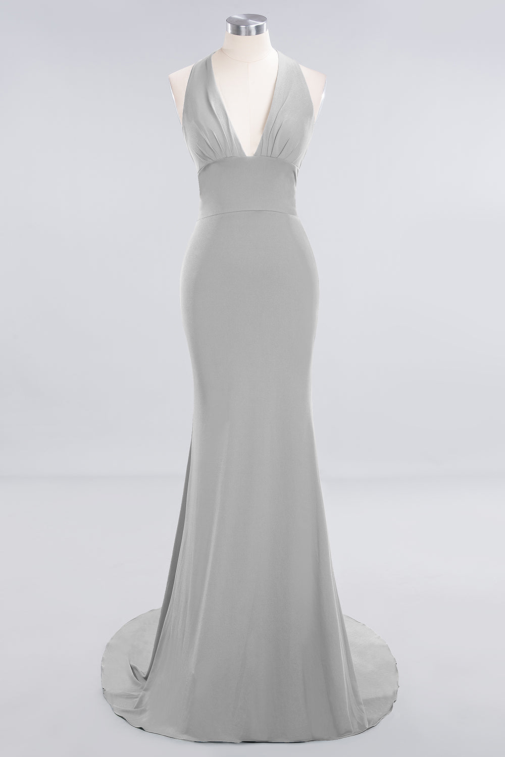 Mermaid Halter V-Neck Dark Green Chiffon Bridesmaid Dress with Open Back-Babyonlines