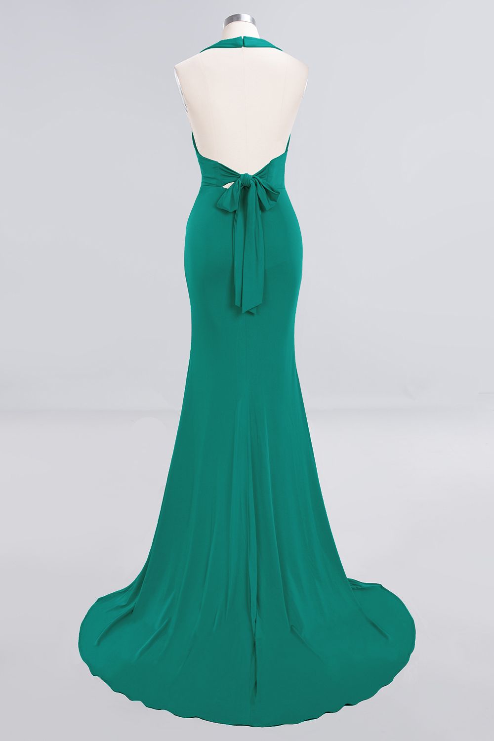 Mermaid Halter V-Neck Dark Green Chiffon Bridesmaid Dress with Open Back-Babyonlines