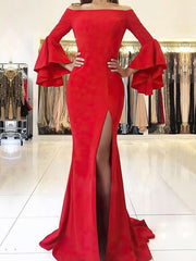 Mermaid Off-the-shoulder Prom Dress with Split Front and Jersey Sweep Train