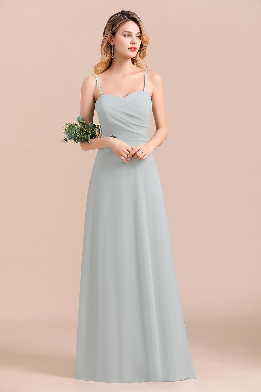 Mist Spaghetti-Straples Long Chiffon Bridesmaid Dresses Online-Babyonlines