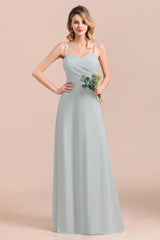 Mist Spaghetti-Straples Long Chiffon Bridesmaid Dresses Online-Babyonlines