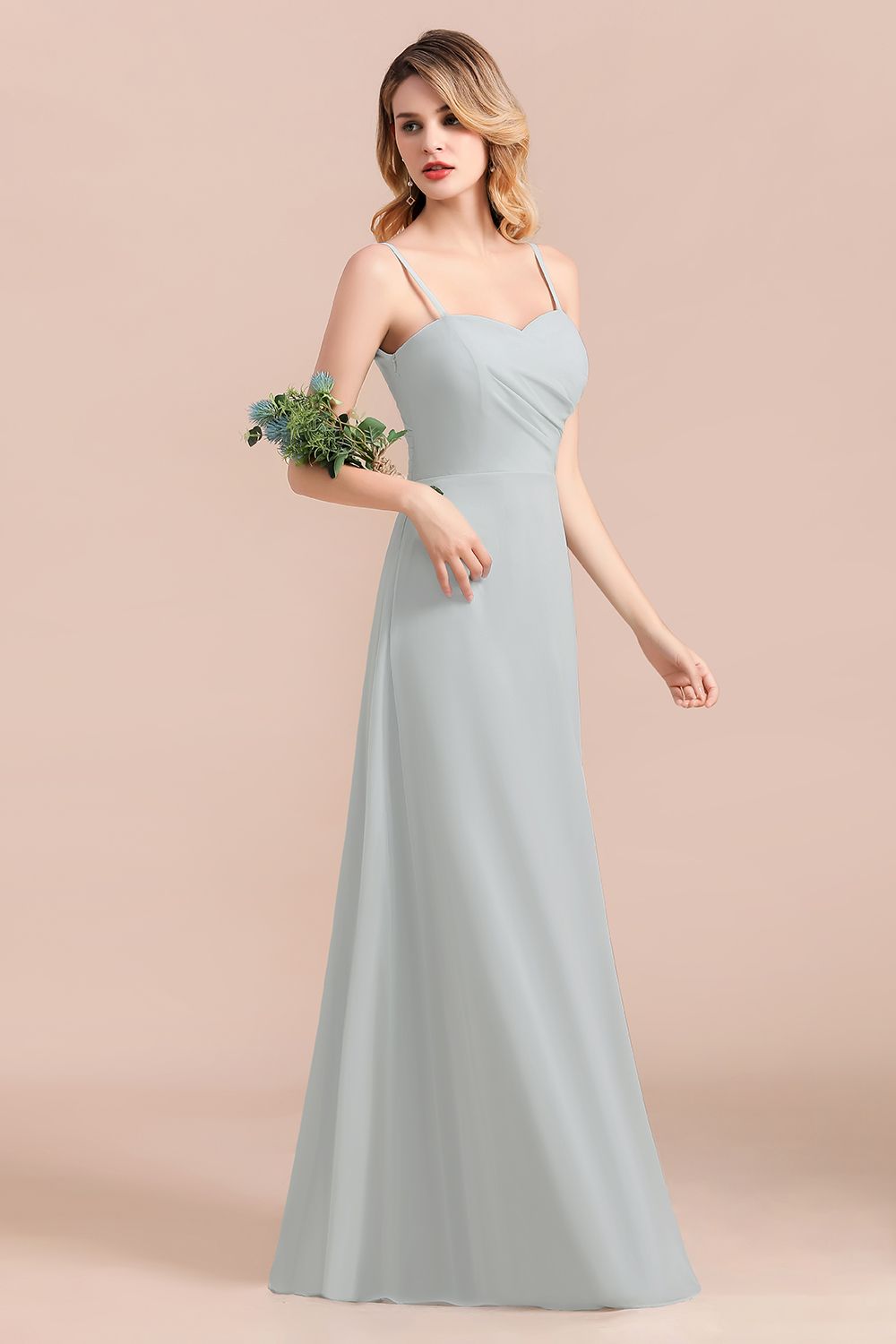Mist Spaghetti-Straples Long Chiffon Bridesmaid Dresses Online-Babyonlines