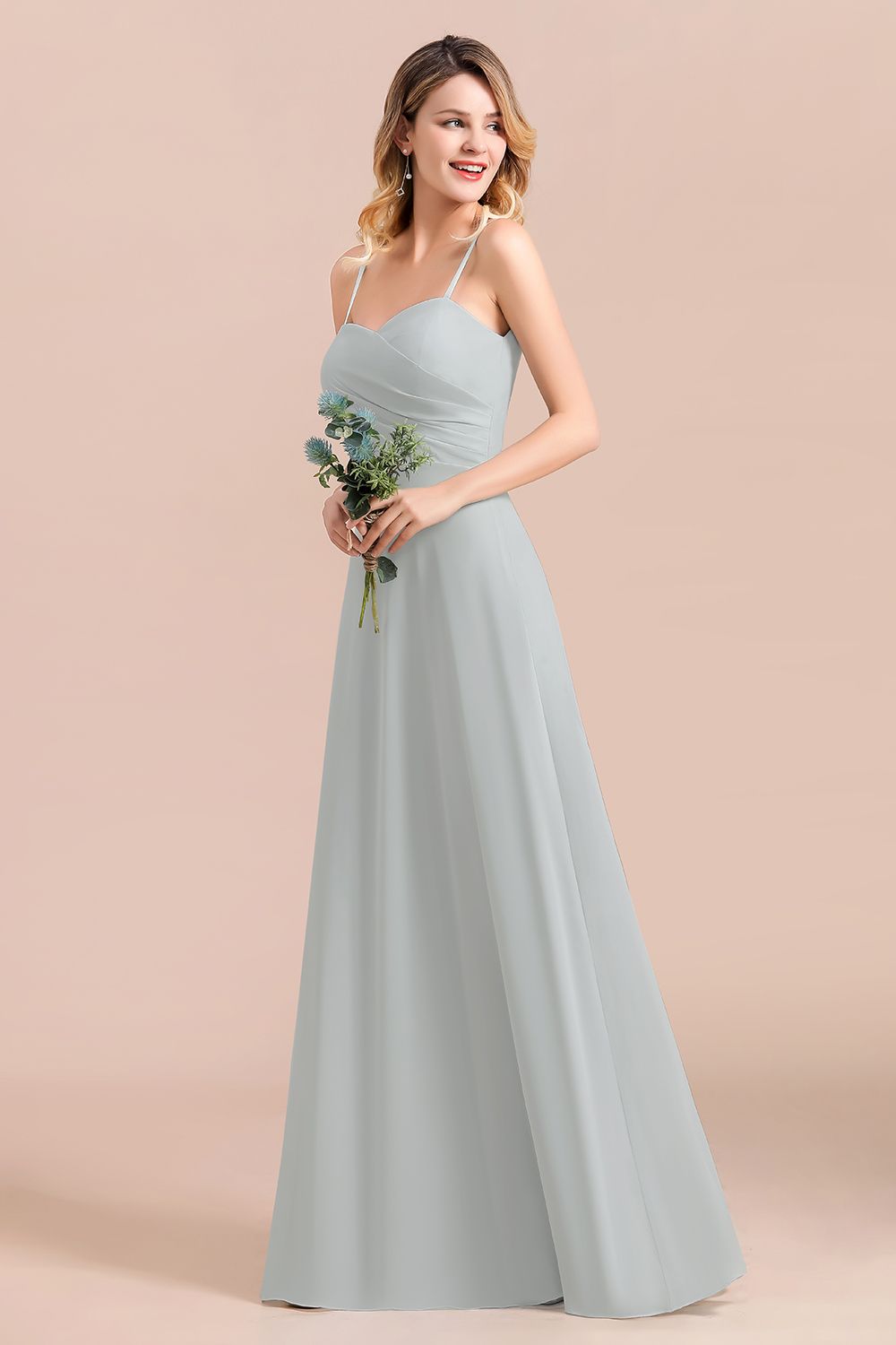Mist Spaghetti-Straples Long Chiffon Bridesmaid Dresses Online-Babyonlines