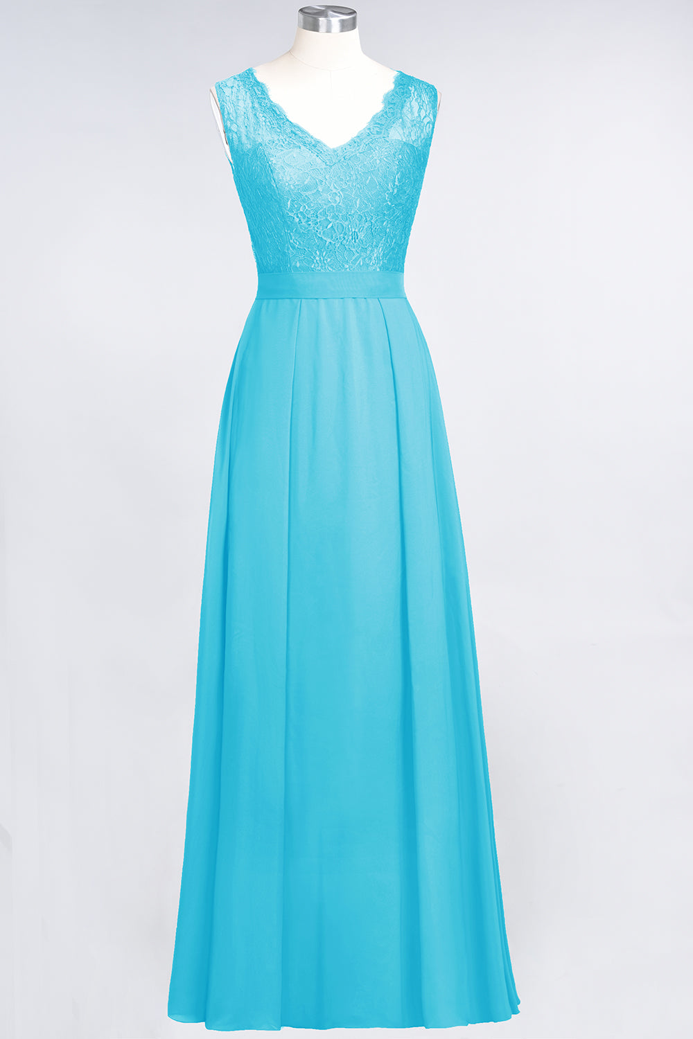 Modest Chiffon V-Neck Burgundy Lace Bridesmaid Dresses Online-Babyonlines