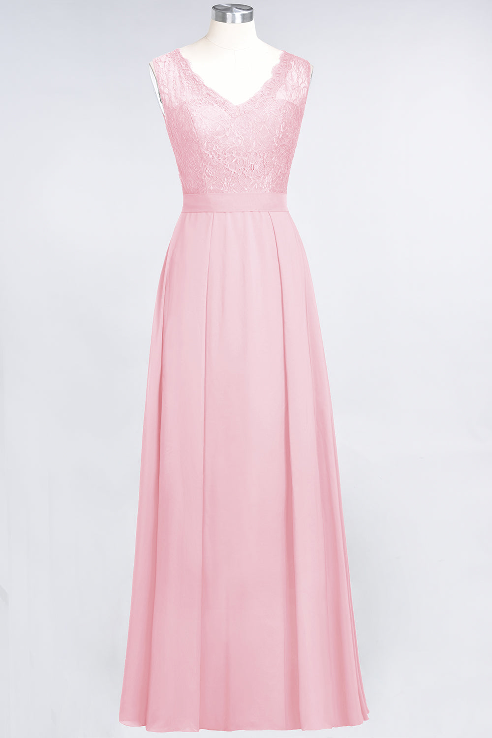 Modest Chiffon V-Neck Burgundy Lace Bridesmaid Dresses Online-Babyonlines