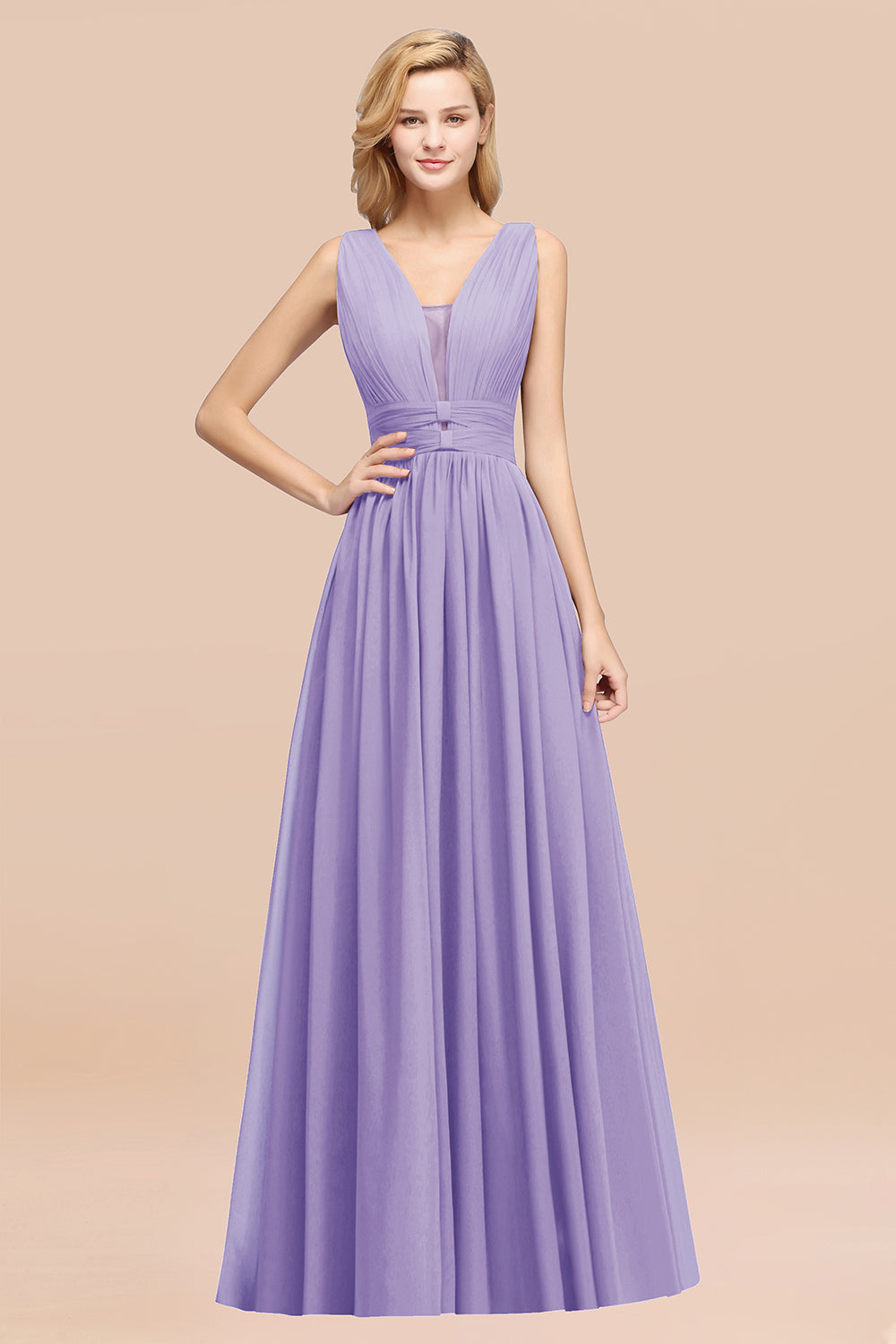 Modest Dark Green Long Bridesmaid Dress Deep V-Neck Chiffon Maid of Honor Dress-Babyonlines