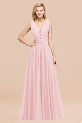 Modest Dark Green Long Bridesmaid Dress Deep V-Neck Chiffon Maid of Honor Dress-Babyonlines