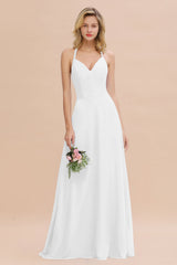 Modest Halter V-Neck Sleeveless Long Bridesmaid Dresses Online-Babyonlines